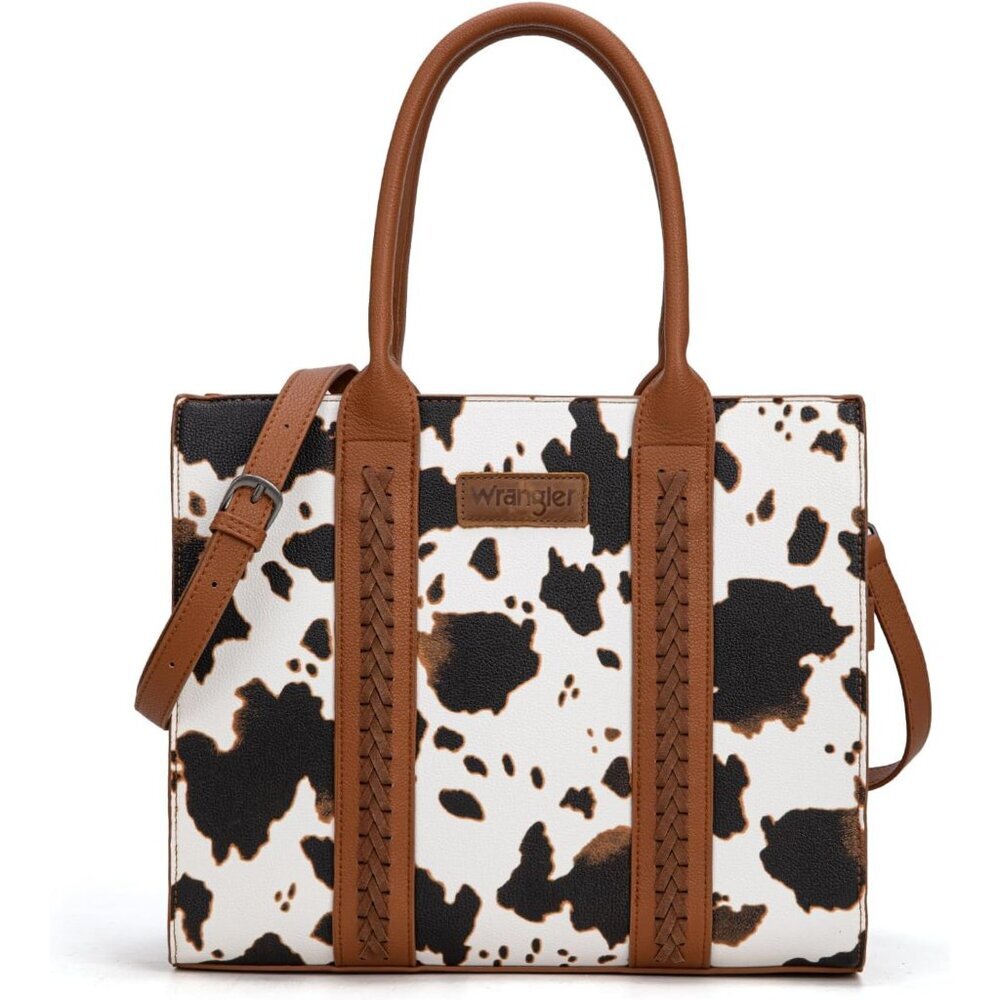 Wrangler Women’s Cow-Brown Vegan Leather Western Tote Bag with Zipper